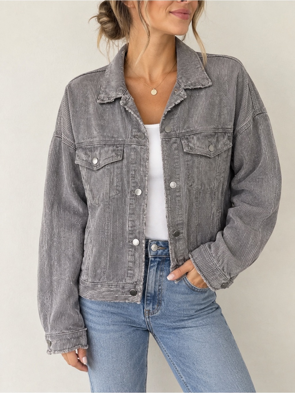 POL Grey Corduroy Jacket, Medium